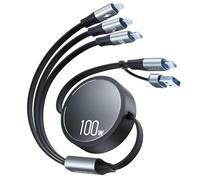 CAFELE 100W Multi Charger Cable USB A/C,6 IN 1/130CM PD3.0 5A Fast Charging Retractable Cable Typ C/Phone/Micro USB for Phone 17,16,16 Plus,16 Pro Max,15 Serie,MaBook,Pad,Galaxy,Tablet