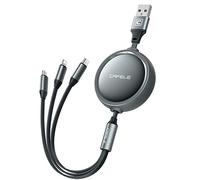CAFELE 3 in 1 Retractable Charging Cable [20-120CM],5V/3A Safe Fast Retractable Multi USB Cable,Universal Charging Cable Multiple With Type C/MicroUSB/Phone for 14 13 Galaxy Huawel X1a0mi (Grayish)
