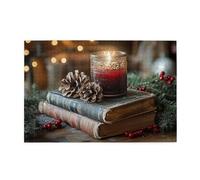 Cafemira 1000 Pcs Adult Jigsaw Puzzle Wooden,Christmas Decorated Table,Candle,Two Books,Relax And Enjoy The Fun Of Solving,Exploratory Hobbies &Challenges,Create A Festive Atmosphere