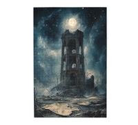 Cafemira 1000 Pcs Adult Jigsaw Puzzle Wooden,Haunting Moonlit View,Crumbling Ancient Tower,Relax And Enjoy The Fun Of Solving,Every Piece Is Unique,Exploratory Hobbies &Challenges