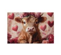 Cafemira 1000 Pcs Adult Wooden Jigsaw Puzzle,A Calf Wearing A Flower Wreath On Its Head,Relax And Enjoy The Fun Of Solving Puzzles,Complete With Family Friends,Promote A Warmer Relationship,