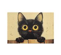 Cafemira 1000 pcs Adult Wooden Jigsaw Puzzle,Black cat poked its head out,Relax and enjoy the fun of solving puzzles,Exercise Hands on Skills and Thinking,for Pet Lovers,challenge to yourself