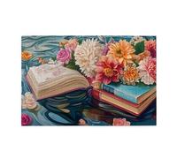 Cafemira 1000 Pcs Adult Wooden Jigsaw Puzzle,Flowers On Books,Every Piece Is Unique,Relax And Enjoy The Fun Of Solving Puzzles,Suitable For Party Game Nights And Family Recreation,Vibrant Design
