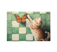 Cafemira 1000 Pcs Adult Wooden Jigsaw Puzzle,Funny Kitten And Butterfly,Pleasure Both Body And Mind,Relax And Enjoy The Fun Of Solving Puzzles,Exercise Hands On Ability And Thinking Patience