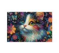 Cafemira 1000 Pcs Animal Wooden Jigsaw Puzzle,Colorful Flowers With Cats,Adult Puzzles Game,Exercise Hands-On Ability And Thinking Patience,Pleasure Both Body And Mind,Complete With Family