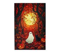 Cafemira 1000 Pcs Jigsaw Puzzle Wooden For Adult,A Little White Ghost And A Black Cat In Autumn forests,Relax And Enjoy The Fun Of Solving,Exploratory Hobbies And Challenges,Stunning Artwork
