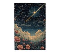 Cafemira 1000 Pcs Jigsaw Puzzle Wooden For Adult,Rose Under The Starry Sky, A Shooting Star Flashing By.Relax And Enjoy The Fun Of Solving,Challenging Brain Exercise,Complete With Family Friends