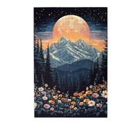 Cafemira 1000 Pcs Jigsaw Puzzle Wooden For Adult,Sunset Sky With Rising Moon Over Mountains Valley Glow,Relax And Enjoy The Fun Of Solving,Challenging Brain Exercise,Ideal For Party Game Nights