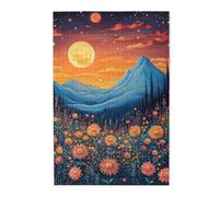 Cafemira 1000 Pcs Jigsaw Puzzle Wooden For Adult,Vibrant Sunset Sky With Full Moon Over Mountains Peaks,Relax And Enjoy The Fun Of Solving,Exploratory Hobbies And Challenges,Stunning Artwork