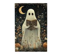 Cafemira 1000 Pcs Unique Jigsaw Puzzle Wooden For Adult,A Ghost Draped In A White Bedsheet,Holding A Book In Its Hand,Relax And Enjoy The Fun Of Solving,Exploratory Hobbies And Challenges