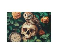 Cafemira 1000 Pcs Vibrant Design Jigsaw Puzzle Wooden For Adult,Owl Perched On A Human Skull,Relax And Enjoy The Fun Of Solving,Exercise Hands On Skills And Thinking,Gift For Animal Lovers