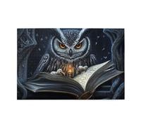 Cafemira 1000 Pcs Vibrant Design Jigsaw Puzzle Wooden For Adult,Owl Reading Book In Cozy Library,Relax And Enjoy The Fun Of Solving,Exercise Hands On Skills And Thinking,Gift For Animal Lovers