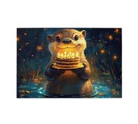 Cafemira 1000 Pcs Vibrant Design Jigsaw Puzzle Wooden For Adult,Smiling Otter& Birthday Cake,Relax And Enjoy The Fun Of Solving,Exercise Hands On Skills And Thinking,Gift For Animal Lovers