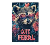 Cafemira 1000 Pcs Wooden Adult Jigsaw Puzzle,Raccoon Wearing Sunglasses,Cute But Feral,Exercise Your Hands On Skills,Relax And Enjoy The Fun Of Solving,Complete With Family Friends