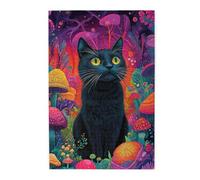 Cafemira 1000 pcs Wooden Animal jigsaw Puzzle,for Adults,Black Cat in Enchanted Mushroom Grove,Relieve Stress and Enjoy the Fun of Solving,Suitable for Party Game Nights and Family Recreation,