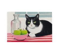 Cafemira 1000 pcs Wooden Jigsaw Puzzle,A black and white cat lies on the table,Impossible Hard Difficult Challenging Puzzles for Adults,Exercise Hands on Skills and Thinking,Ideal for Relaxation