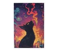 Cafemira 1000 pcs Wooden Jigsaw Puzzle,A black cat howls at the sky,fun Adult puzzle game,Exercise Hands-on Ability and Thinking Patience,Relax and Enjoy the Fun of Solving,Every Piece is Unique