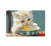 Cafemira 1000 pcs Wooden Jigsaw Puzzle,A cat eating a bowl of Ramen noodles,Relieve Stress and Enjoy the Fun of Solving Puzzles,Exercise your hands on skills,Complete with family and friends