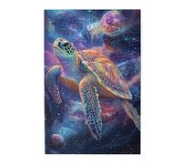Cafemira 1000 Pcs Wooden Jigsaw Puzzle,A Majestic Sea Turtle Gracefully Glides Through The Cosmic Waters,Exercise Hands On Skills And Thinking,Ideal For Relaxation And Family Fun,