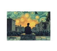 Cafemira 1000 pcs Wooden jigsaw Puzzle,A man sits alone on a stone bench in a surreal courtyard,Relieve Stress and Enjoy the Fun of Solving,Funny Artwork for Adults,Exercise your hands on skills
