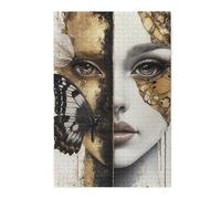 Cafemira 1000 Pcs Wooden Jigsaw Puzzle,Beautiful Hybrid Human Face With Butterflies,Surreal Artistic Fusion,Creative Activity Hobbies For Adults,Relieve Stress And Enjoy The Fun Of Solving