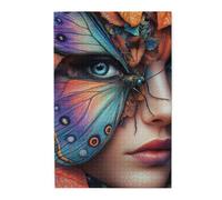 Cafemira 1000 Pcs Wooden Jigsaw Puzzle,Beautiful Woman,Has A Big Colorful Moth On Her Face,Exercise Hands On Skills And Thinking,Party Events To Bring People Closer Together,Stunning Artwork