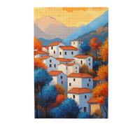 Cafemira 1000 Pcs Wooden Jigsaw Puzzle,Charming Crowded Cabins In Fall Foliage,Relieve Stress And Enjoy The Fun Of Solving,Funny Artwork For Adults,Exercise Your Hands On Skills