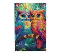 Cafemira 1000 Pcs Wooden Jigsaw Puzzle,Colorful Feathers Owl Couple Snuggling,Creative Activity Hobbies For Adults,Relieve Stress And Enjoy The Fun Of Solving,Exercise Your Hands On Skills