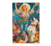Cafemira 1000 Pcs Wooden Jigsaw Puzzle,Cowgirl And Dog Dancing With Very Happy,Adult Puzzles Game,Relieve Stress And Enjoy The Fun Of Solving Puzzles,Let Your Imagination Run Wild,