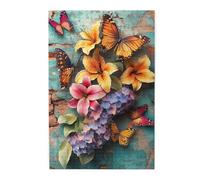 Cafemira 1000 Pcs Wooden Jigsaw Puzzle,Flowers & Butterflies Breaking Through Old Wall,Vibrant Artwork,Exercise Hands On Skills And Thinking,Brainstorming For Stress Relief,Complete With Family