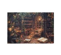 Cafemira 1000 pcs Wooden Jigsaw Puzzle for Adult,A magical library scene with open books,Vibrant Design,Relieve Stress and Enjoy the Fun of Solving Puzzles,Exercise your hands on skills,
