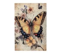 Cafemira 1000 pcs Wooden Jigsaw Puzzle for Adult,Butterflies and Blossoms on Aged Paper,Timeless Elegance,Relieve Stress and Enjoy the Fun of Solving Puzzles,Complete with family and friends