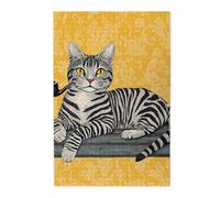 Cafemira 1000 pcs Wooden Jigsaw Puzzle for Adult,Cat Lounging on Vintage Chair,Classic Feline Elegance,Relieve Stress and Enjoy the Fun of Solving Puzzles,Complete with family Friends