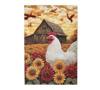 Cafemira 1000 pcs Wooden Jigsaw Puzzle for Adult,Farm chicken&Sunflower Fields,Relieve Stress and Enjoy the Fun of Solving,Exercise your hands on skills,Complete with family friends