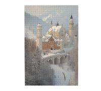 Cafemira 1000 pcs Wooden Jigsaw Puzzle for Adult,Neuschwanstein Castle in the snow,Relieve Stress and Enjoy the Fun of Solving Puzzles,Exercise Hands-on Ability and Thinking Patience