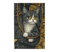Cafemira 1000 pcs Wooden jigsaw Puzzle,for Adults,Golden-Chained Cat Tied to Tree,Relieve Stress and Enjoy the Fun of Solving,Every Piece is Unique,Ideal for Relaxation and Family Fun