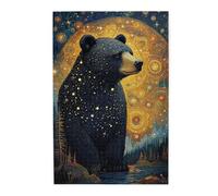Cafemira 1000 pcs Wooden Jigsaw Puzzle for Adults,Stargazing Black Bear,Enchanting forests Night Puzzles,Relieve Stress and Enjoy the Fun of Solving,Exercise your hands on skills,Relax Yourself