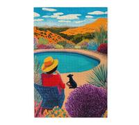 Cafemira 1000 Pcs Wooden Jigsaw Puzzle,For Adults,Summer Pool And A Resting Woman,Relieve Stress And Enjoy The Fun Of Solving,Every Piece Is Unique,For Party Game Nights& Family Recreation