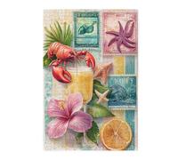 Cafemira 1000 pcs Wooden Jigsaw Puzzle for Adults,various postage stamps with sea life,Relieve Stress and Enjoy the Fun of Solving,Creative Play & Holiday Party Gifts Artwork Wall Home Decor