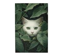 Cafemira 1000 pcs Wooden Jigsaw Puzzle for Adults,White Cat Hidden in Lush Grass,Relieve Stress and Enjoy the Fun of Solving,Exercise your hands on skills,Ideal for party game nights