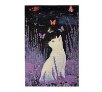 Cafemira 1000 pcs Wooden Jigsaw Puzzle for Adults,White Cat in Lavender Field,Relieve Stress and Enjoy the Fun of Solving,Exercise your hands on skills,Ideal for Relaxation and Family Fun