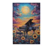 Cafemira 1000 Pcs Wooden Jigsaw Puzzle,Grand Piano in Sunflower Field,Surreal Golden Music Scene,Exercise Hands on Skills and Thinking,Brainstorming for Stress Relief,pleasure both body & mind