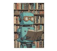 Cafemira 1000 pcs Wooden Jigsaw Puzzle,Robot Reading in Library,Futuristic AI Book Lover Scene,Adult puzzle game,Exercise Hands-on Ability and Thinking Patience,Relax and Enjoy the Fun of Solving