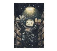 Cafemira 1000 pcs Wooden Jigsaw Puzzle,Robots in the Library,Adult puzzle game,Exercise Hands-on Ability and Thinking Patience,Relax and Enjoy the Fun of Solving,Every Piece is Unique