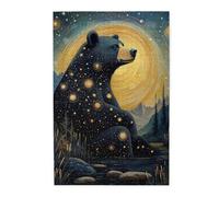 Cafemira 1000 Pcs Wooden jigsaw Puzzle,Stargazing Black Bear,Enchanting forests Night Puzzles,Relieve Stress &Enjoy the Fun of Solving,Creative Activity Hobbies for Adults,Relax Yourself