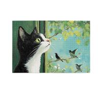 Cafemira 1000 pcs Wooden Jigsaw Puzzle,The cat looked out the window at the birds,Impossible Hard Difficult Challenging Puzzles for Adults,Exercise Hands on Skills and Thinking,Vibrant Design