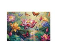 Cafemira 1000 Pcs Wooden jigsaw Puzzles for Adults,Lotus Flowers and Butterflies,Serene Pond Harmony,Relieve Stress and Enjoy the Fun of Solving,Hands on assembly of your home decor wall art