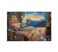 Cafemira 1000 Pcs Wooden Puzzles,Rabbit Reading,Adults Jigsaw Puzzle,Relax And Enjoy The Fun Of Solving,Exploratory Hobbies And Challenges,Every Piece Is Unique,Gift For Family Friend
