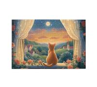 Cafemira 1000 Piece Adult Wooden Jigsaw Puzzle,Cat On The Windowsill,Vibrant Design,Relax And Enjoy The Fun Of Solving Puzzles,Challenging Brain Exercise,Complete With Family And Friends,