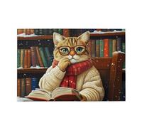 Cafemira 1000 Piece Adult Wooden Jigsaw Puzzle,Cat Reading In The Library,Relax And Enjoy The Fun Of Solving Puzzles,Challenging Brain Exercise,Every Piece Is Unique,Gifts For Friends And Family